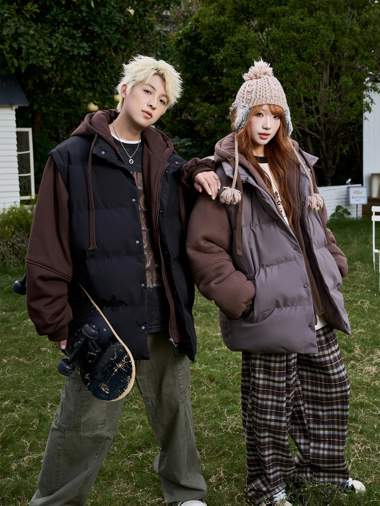 

Men's And Women's Thiened Winter Jaet Hooded Puffer Cotton Coat Bread Sle Warmth Cold Proof Loose Outerwear