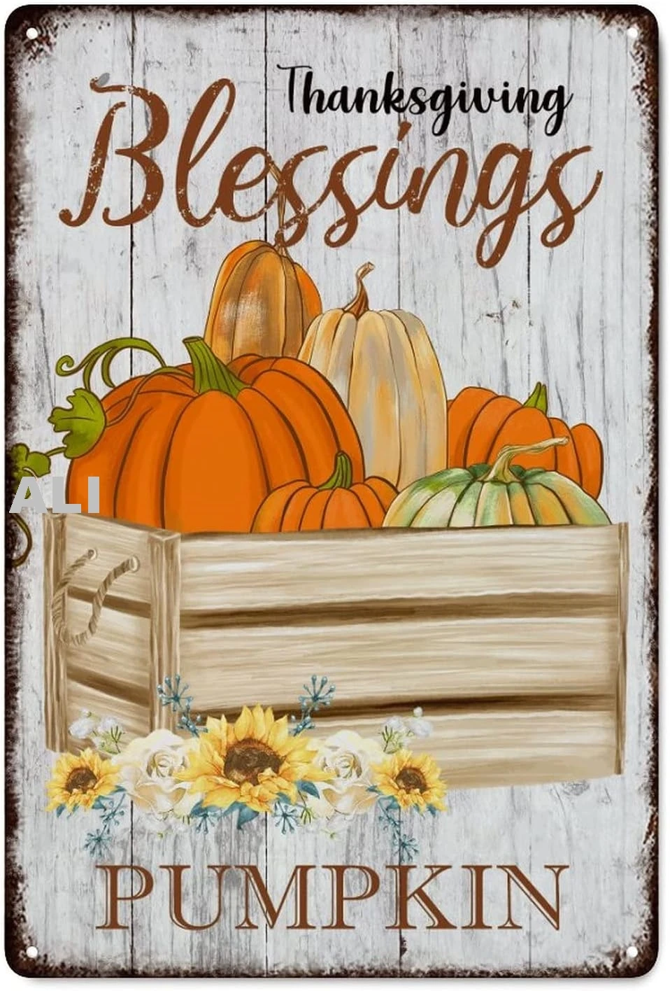 Thanksgiving Blessing Fall Pumpkin Shabby Chic Metal Signs Vintage Indoor Outdoor Autumn Sunflower Metal Poster Tin Sign fo sign