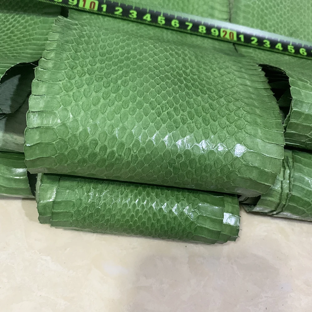 Green printing pattern Natural Leather Snake Skin for Phone Case, Leather Bag, Shoe Belt DIY, Handmade Leather Material
