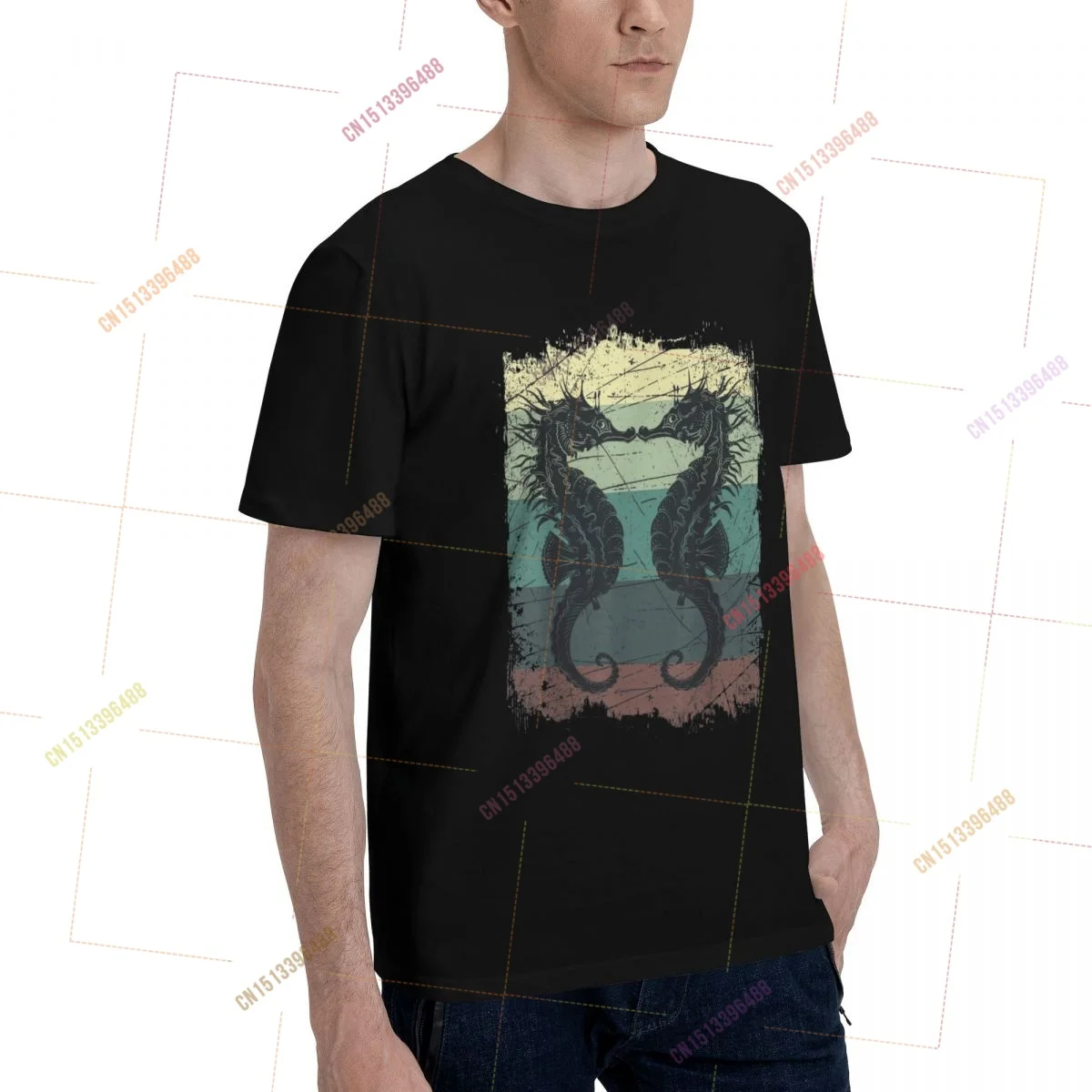 100% Cotton Underwater Animals Retro Seahorse t shirts Men Women Clothing T-Shirts Tops Tees S-6XL