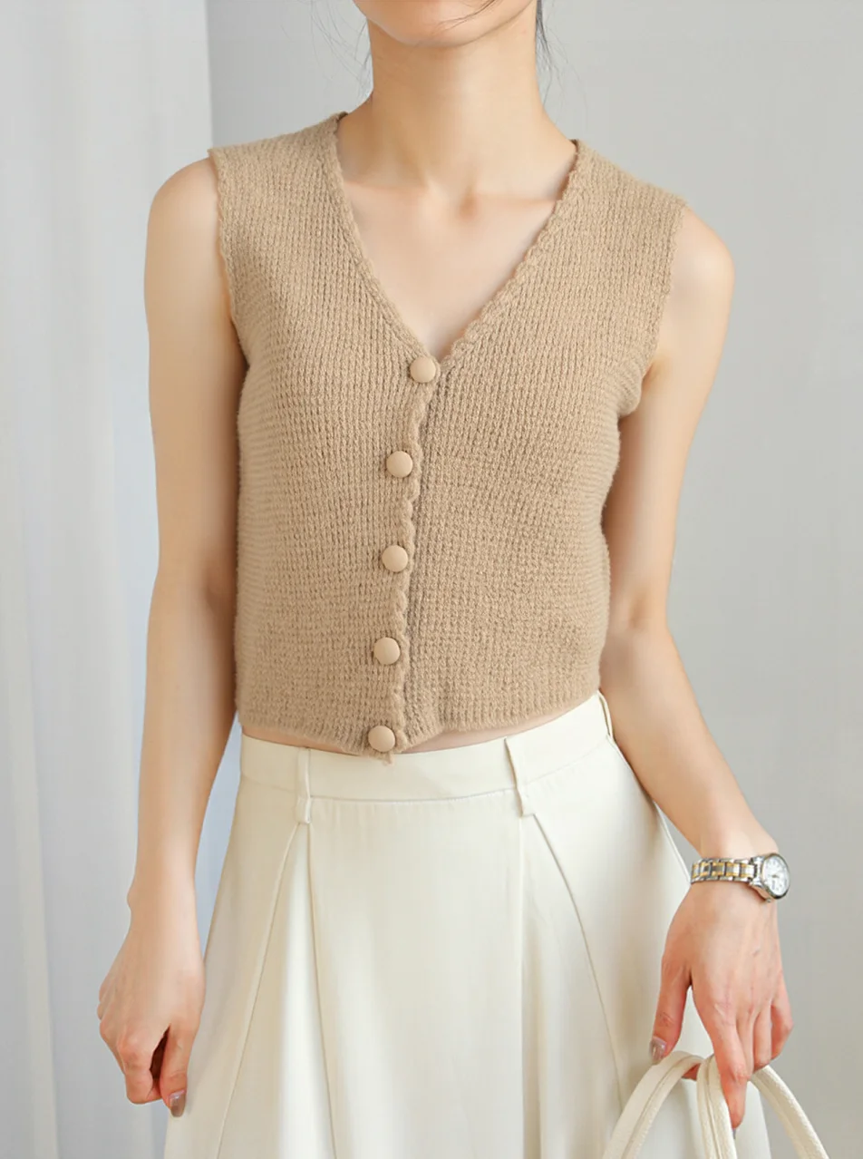 

Новинка 2023 года, летний модный кардиган на раннюю осень с v-образным вырезом, легкий повседневный свитер для взрослых, жилет без рукавов, однотонная повседневная одежда