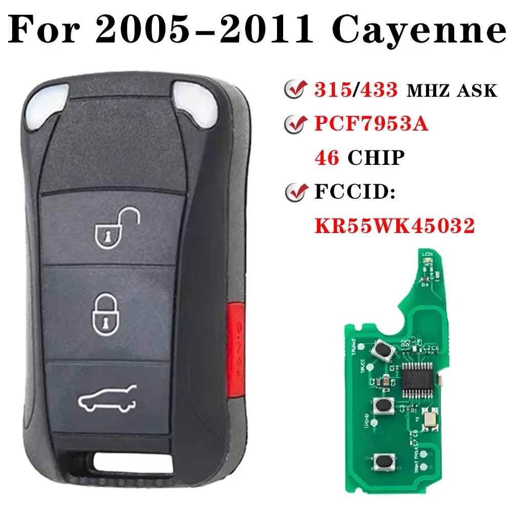 for Cayenne 2005 2006 2007 2008 2009 2010 2011 Keyless Entry Smart Flip Remote 433 315 Mhz Car Key Fob for Porsche