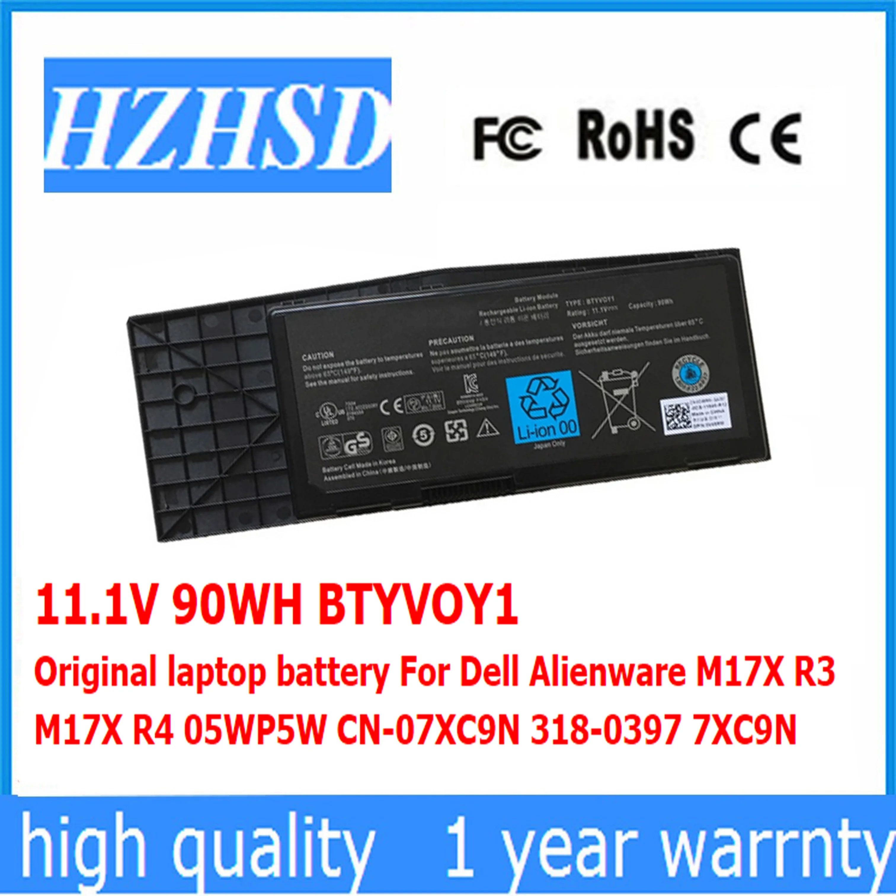 

11.1V 90WH BTYVOY1 Original laptop battery For Dell M17X R3,M17X R4 05WP5W CN-07XC9N 318-0397 7XC9N