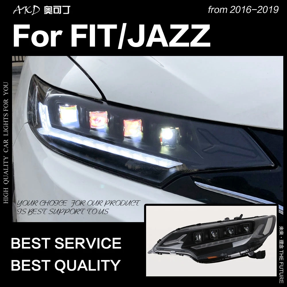 

Car Front Headlights for Honda Fit Jazz Headlights 2014-2018 Dynamic Signal LED Headlight LED DRL Hid Bi Xenon Auto Accessories