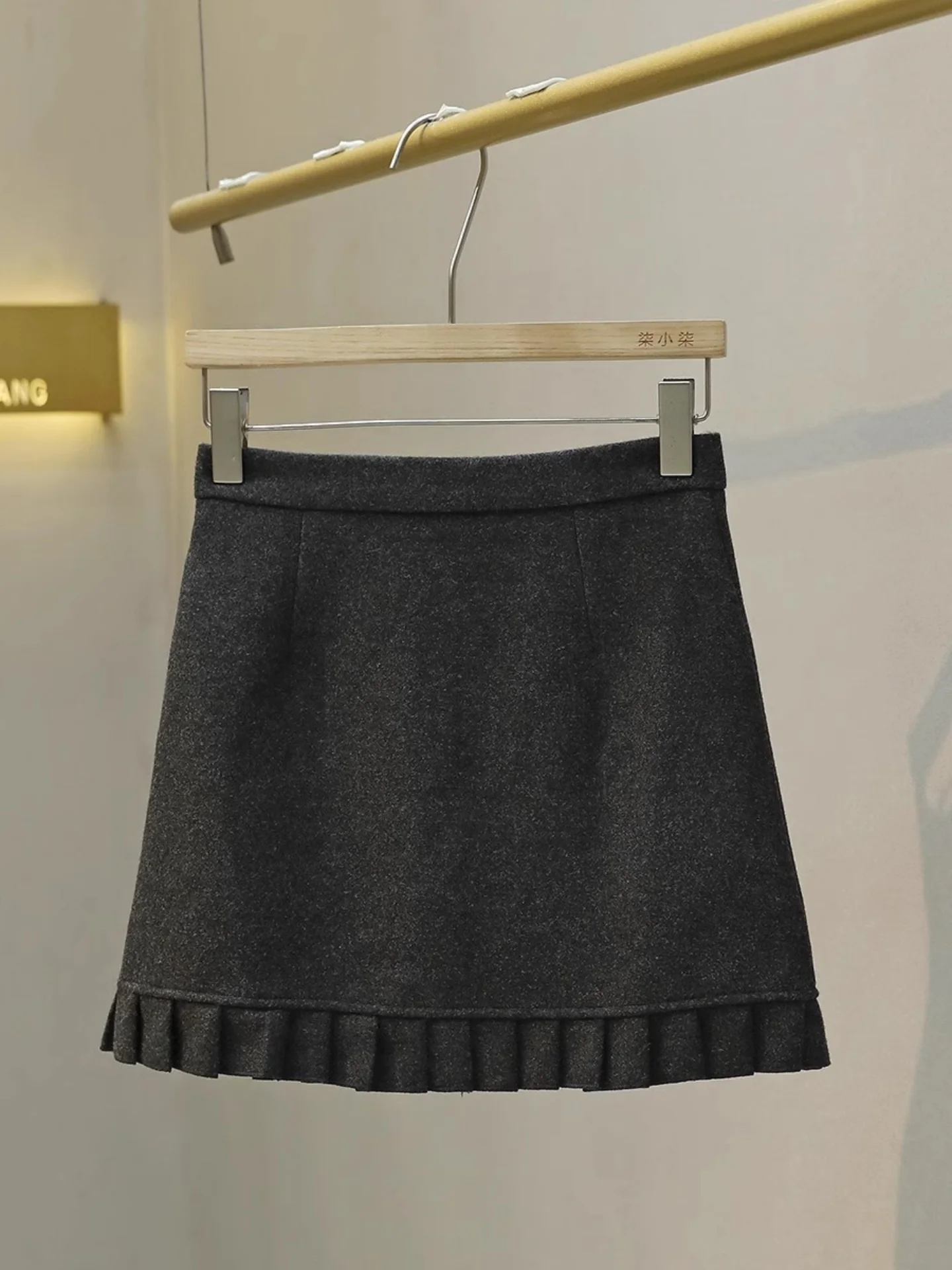 

Серая шерстяная юбка А-силуэта с кружевным подолом, короткая, с высокой талией, для женщин, весенняя новинка, для города и повседневной носки