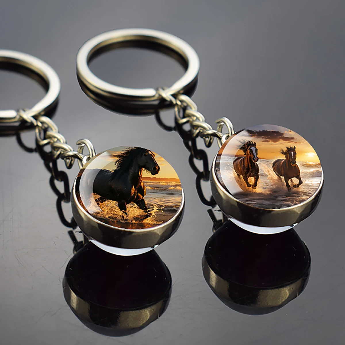 Men Fashion Running Horse Glass Ball Keychain Keyring Horse Riding Lover Gift