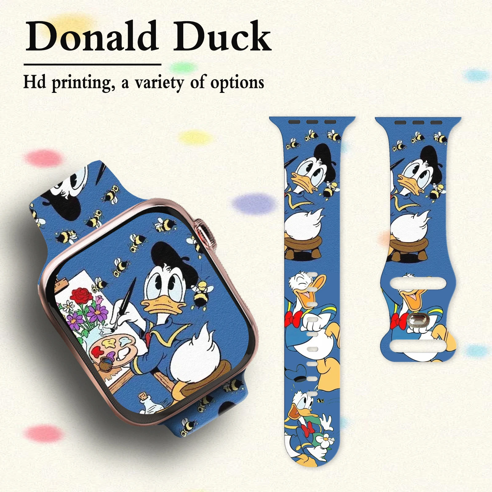 Donald Duck bedrucktes Armband für Apple Watch 11 10 9 8 7 SE, Silikonband, austauschbares Armband für iWatch 46 mm, 44 mm, 42 mm, 41 mm