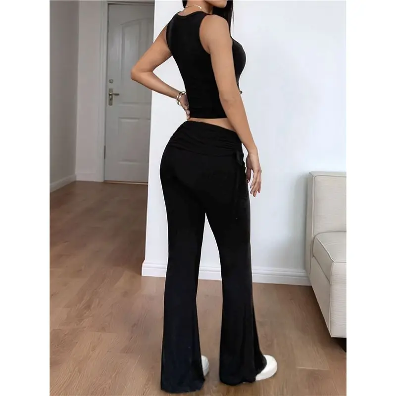Cyl-fato de fitness feminino colete de duas peças com leggings de pernas largas terno menina quente