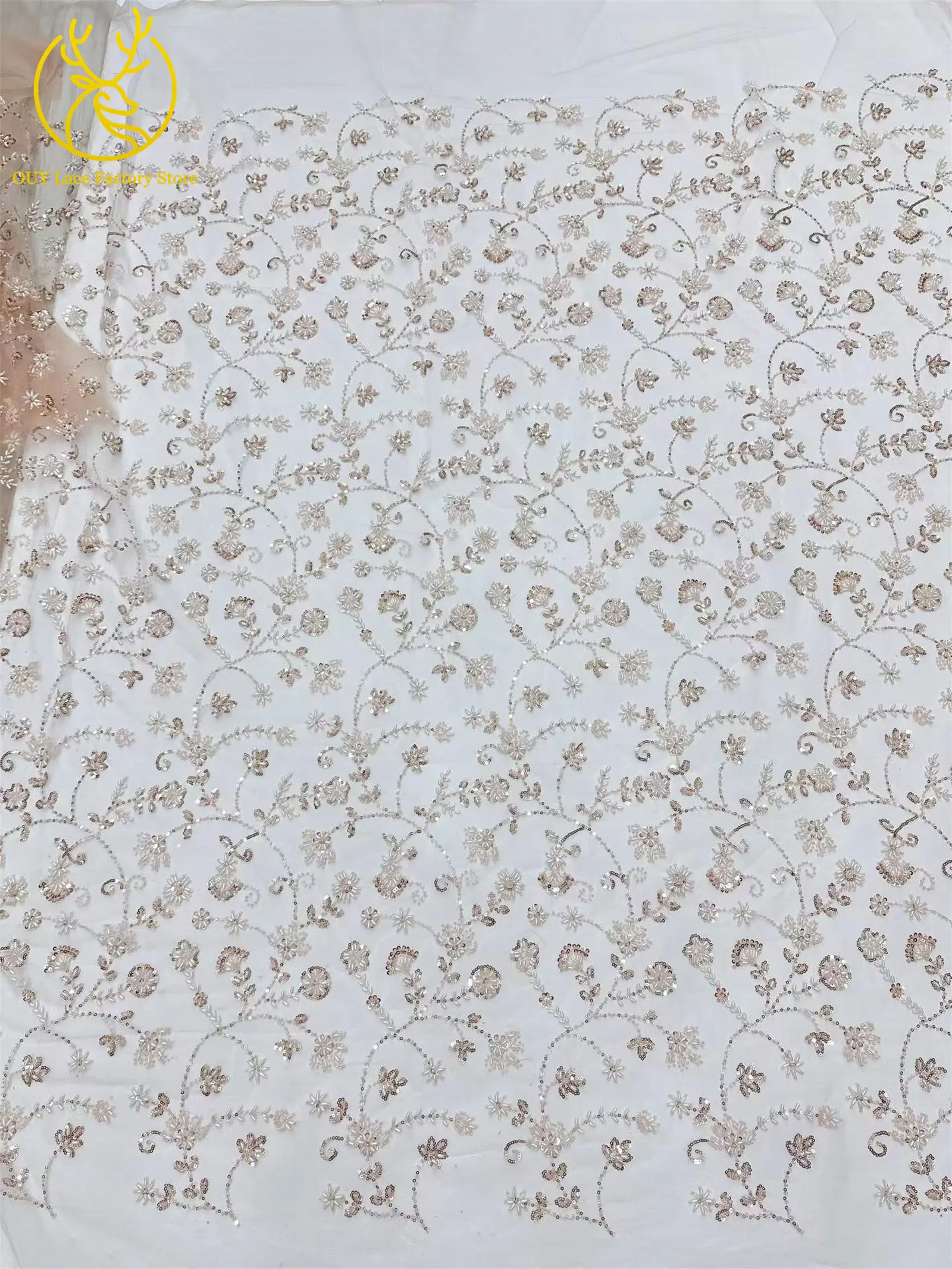 Königsblauer luxuriöser handgefertigter Perlen-Spitzenstoff, 5 Yards, hochwertiger französischer Tüll-Pailletten-Spitzenstoff für Party- und Hochzeitskleider – Detail 20
