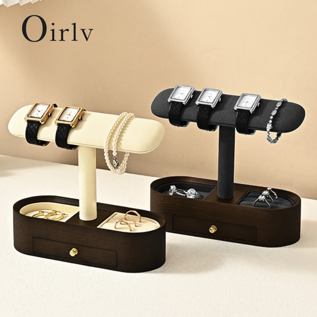Oirlv جديد ساعة خشبية عرض موقف T-bar ساعة سوار حامل تخزين مجوهرات الإكسسوارات المنظم لمتجر عرض الدعائم #1