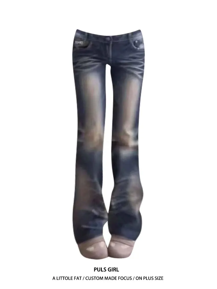 

Ретро джинсы-клеш с высокой талией для женщин больших размеров, выцветшие, облегающие, повседневные, длинные брюки, тренд осени 2025