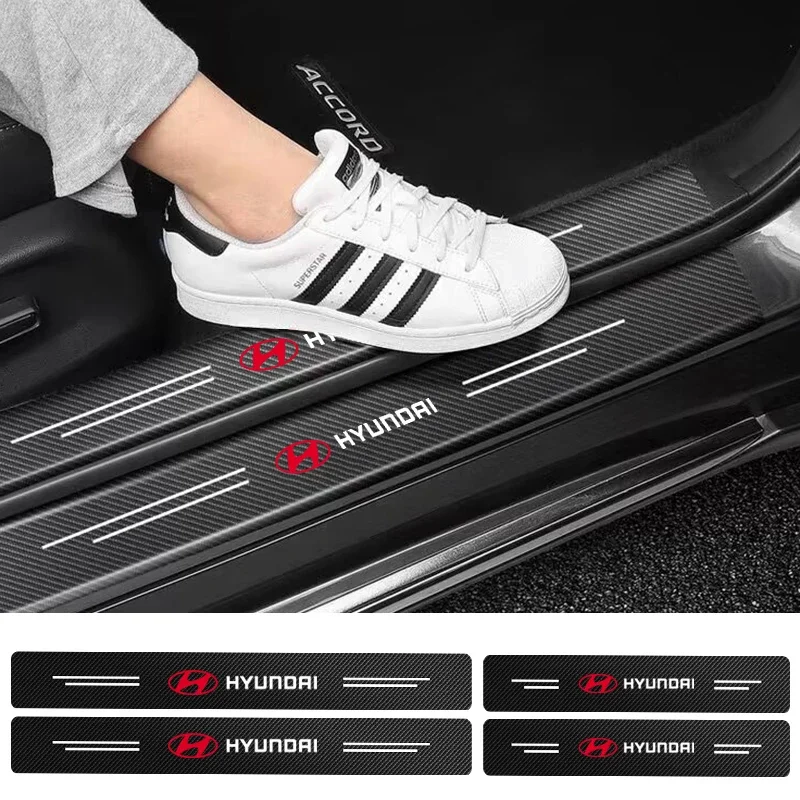 4 قطعة ألياف الكربون سيارة ملصق السيارات عتبة الباب ملصقات مقاومة للماء لشركة هيونداي i30 توكسون i20 أكسنت i10 إلنترا فيلوستر #1