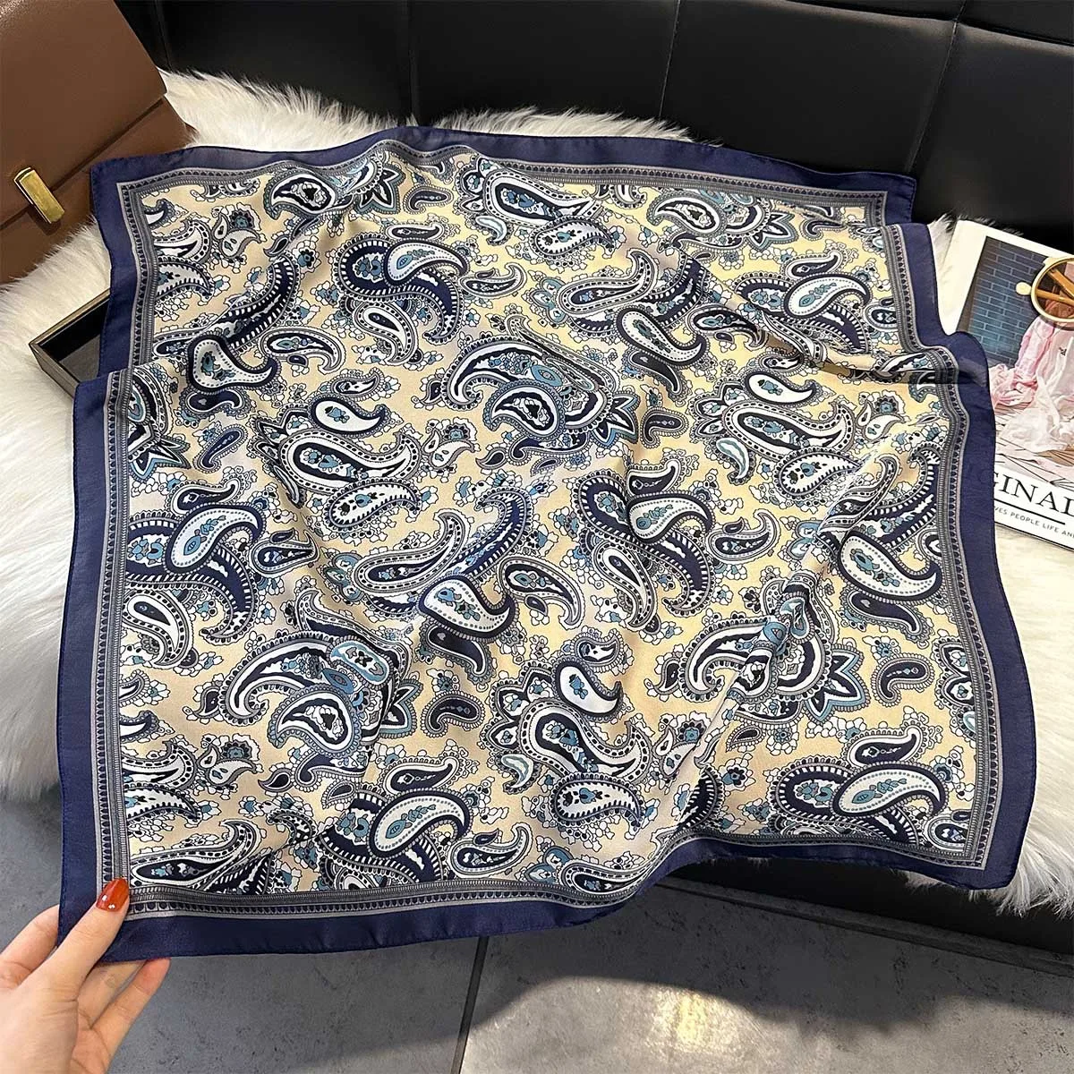 الربيع الصيف موضة فاخرة 70 سنتيمتر ساحة المرأة وشاح حريري بيزلي طباعة مصمم الأوشحة شال باندانا الحجاب منديل #4