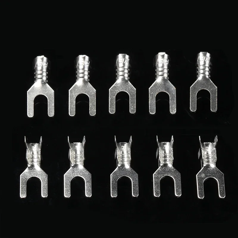 100pcs Y-Shape Terminal Fork Spade Terminal Lug - 3.2mm & 4.2mm Bare Cold-Pressed Crimp Connector for Electrical Connections