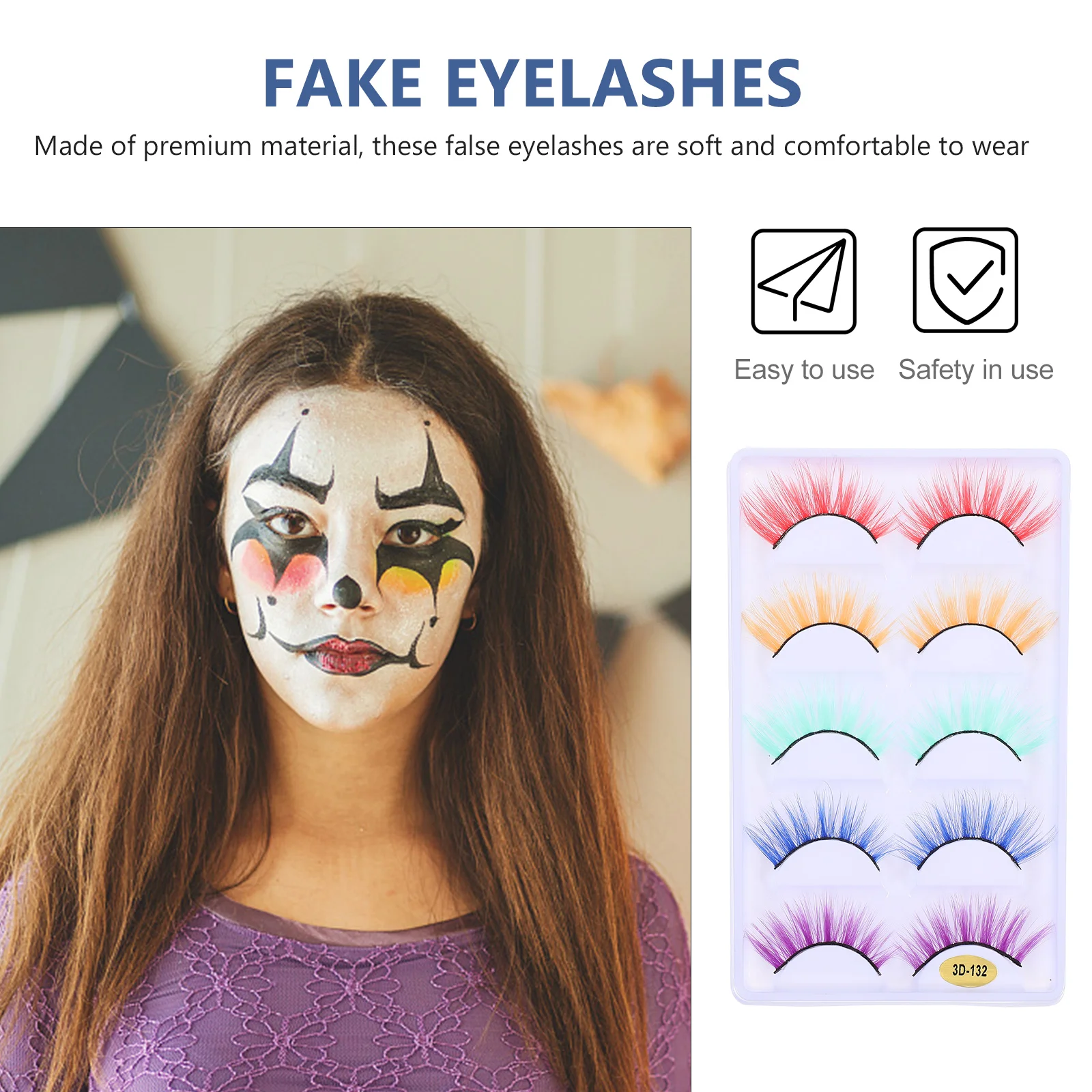 

5Pairs 3D Thick Volume Eyelash Colorful Fiber Lashes Halloween Photo Shoots Night Out Cosplay Fiber Eyelashes Fake Eyelash