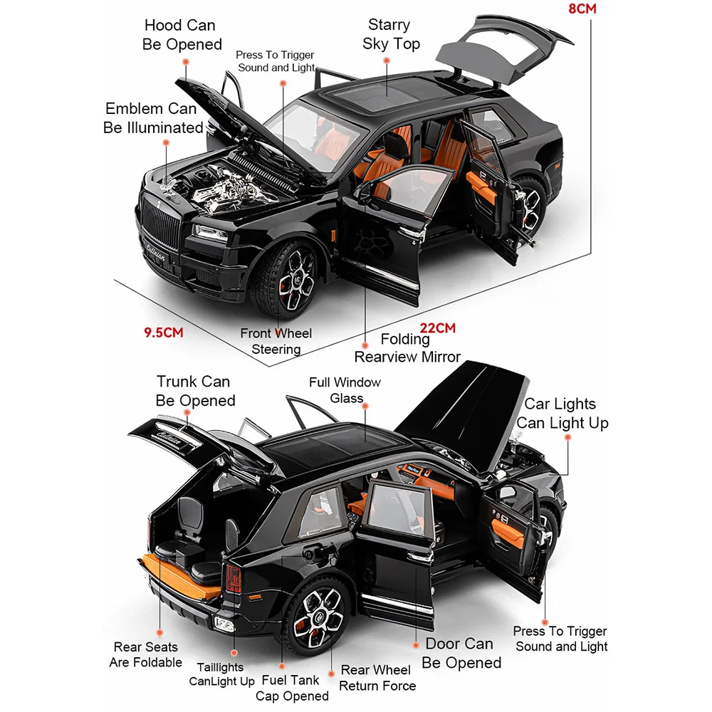 1:24 ランドローバー レンジローバー ロールスロイス カリナン モデルおもちゃ ダイキャスト合金車 ドア開閉 サウンドライト プルバック クリスマスプレゼント