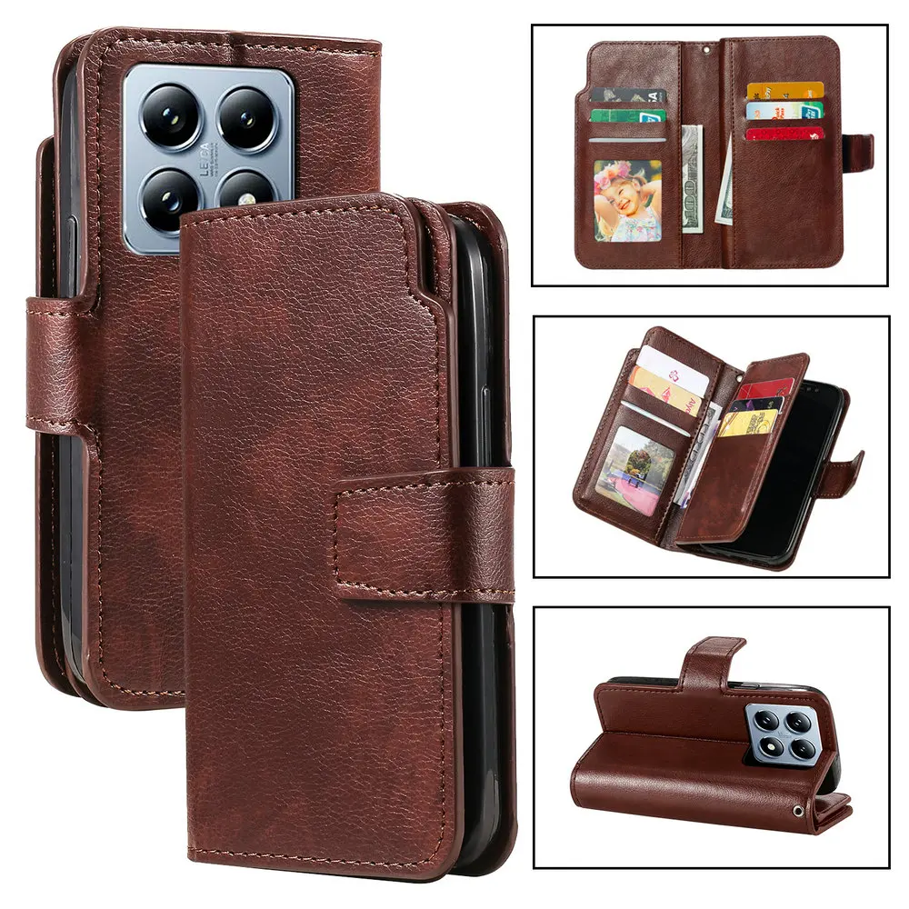 Leather Case Multi 9-Card Pocket Wallet Funda for Xiaomi 14T Pro 2024 Flip Cover Mi Phone XiaoMi 14 T 14TPro Magnet Book Cover