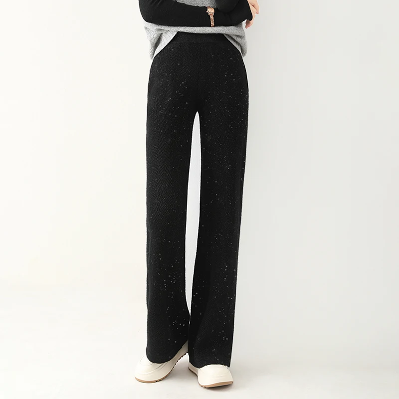 2024 New Wool Women's Pants High Waist Loose Cashmere Floor Pants Knitted Thickened Fashion Hot Selling Women's Pants