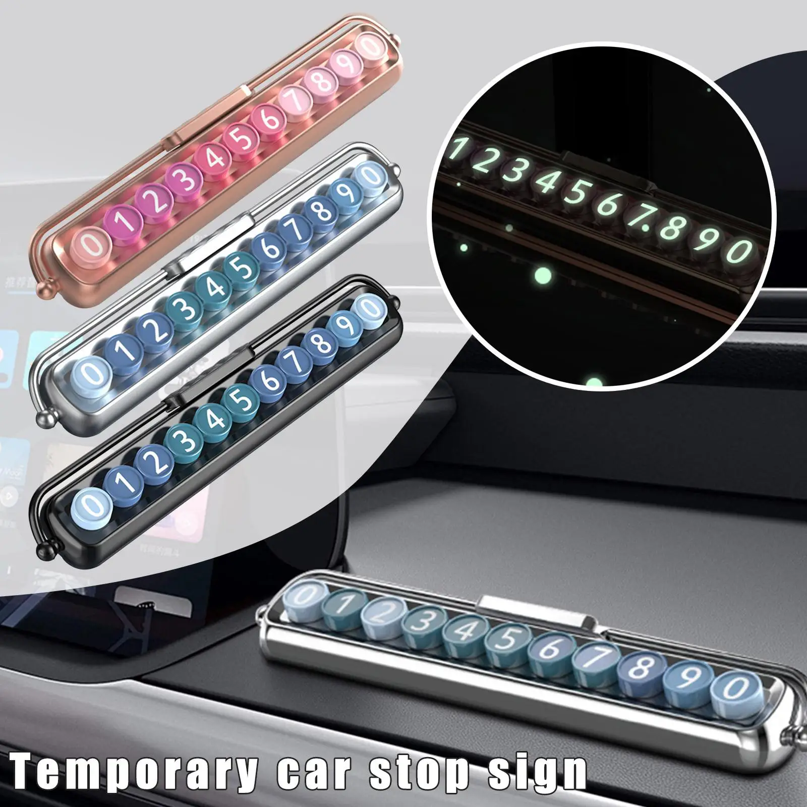 1pc Car Moving Telephone Number Plate Interior Decor Pink Ornaments Auto Concealed Luminous Temporary Parking Card Accessories