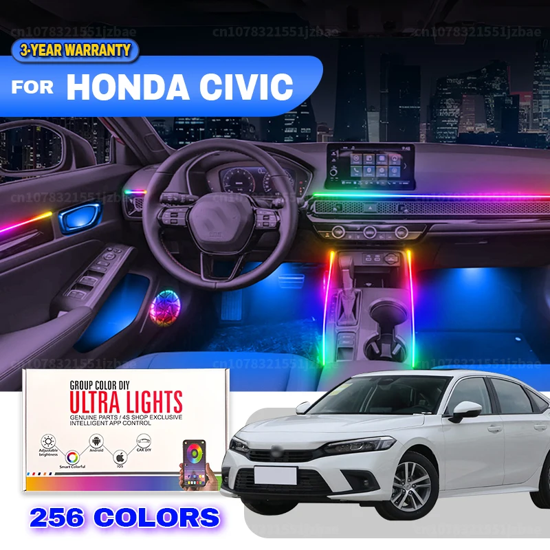 

Для Honda Civic CRV Accord 2018-2025 256 цветов RGB Symphony автомобильный светодиодный интерьер окружающего освещения автоаксессуары