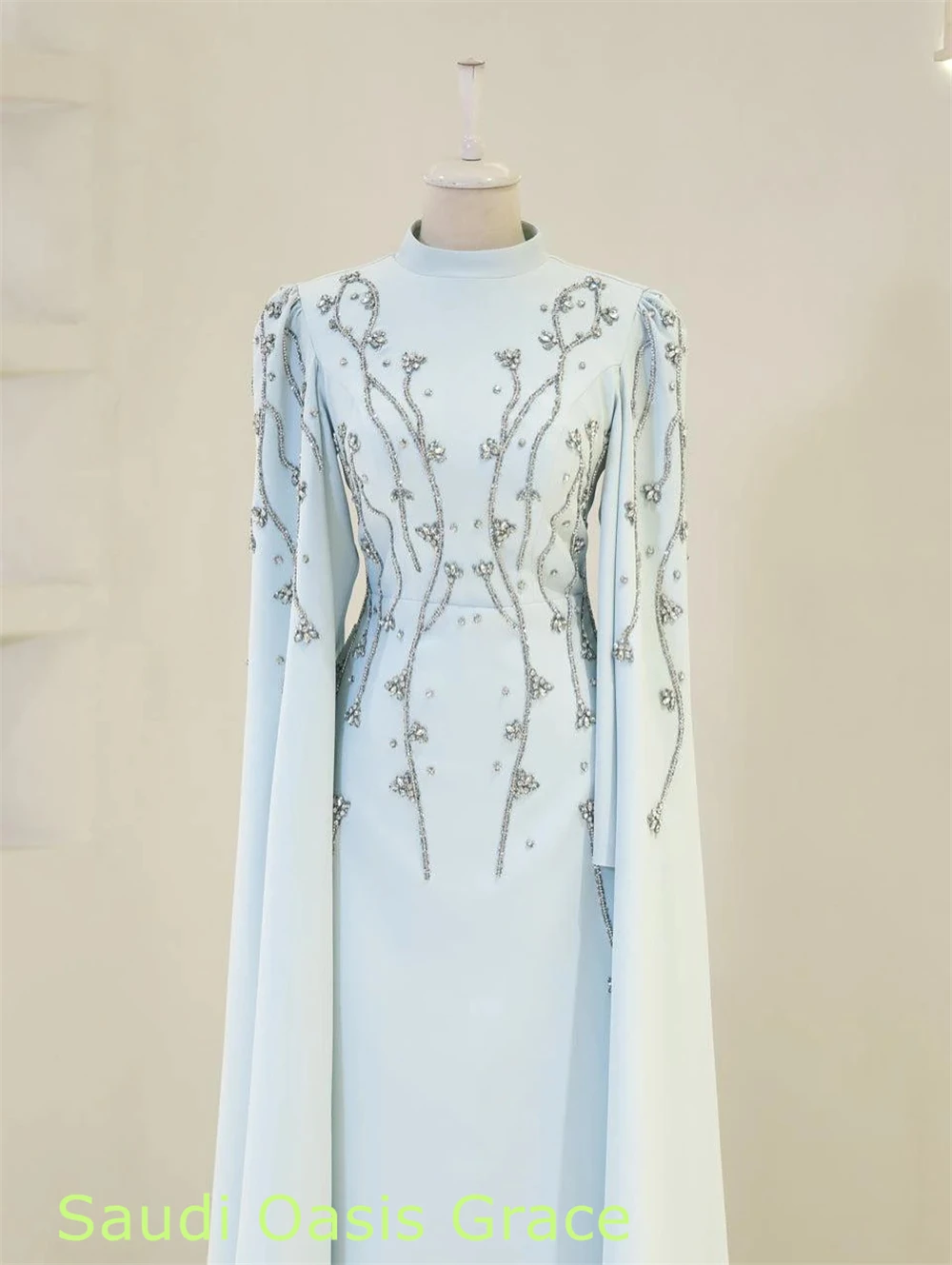 تخصيص رائعة الأزرق جيرسي مساء اللباس أزياء طاقم الرقبة طويلة الأكمام حزب اللباس جودة عالية مستقيم فساتين المشاهير