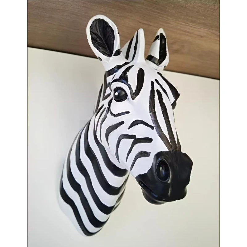 34/46cm Wall Hanging White/Yellow Lifelike Zebra Head Resin Statue Sculpture Animal Model Crafts Home Room Decor Ornament Gift