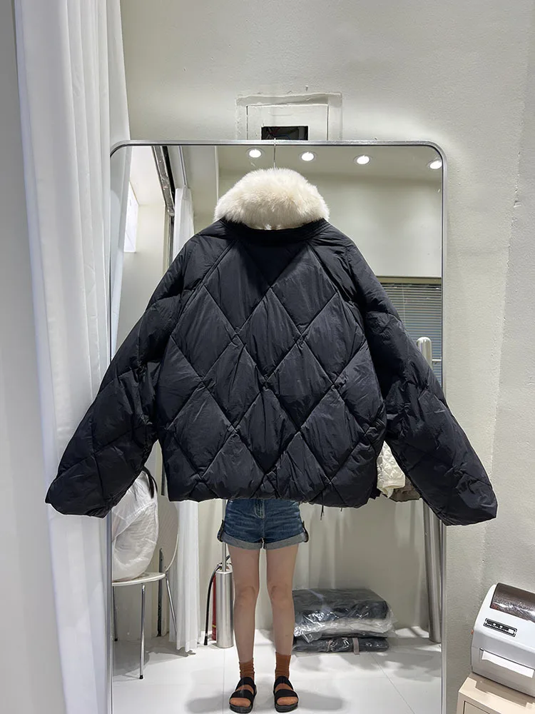 2023 Real Fox Fur Collar Winter Women 90%White Duck Down Jacket Ladies Short Warm Puffer Coat Female Loose Vintage Parka