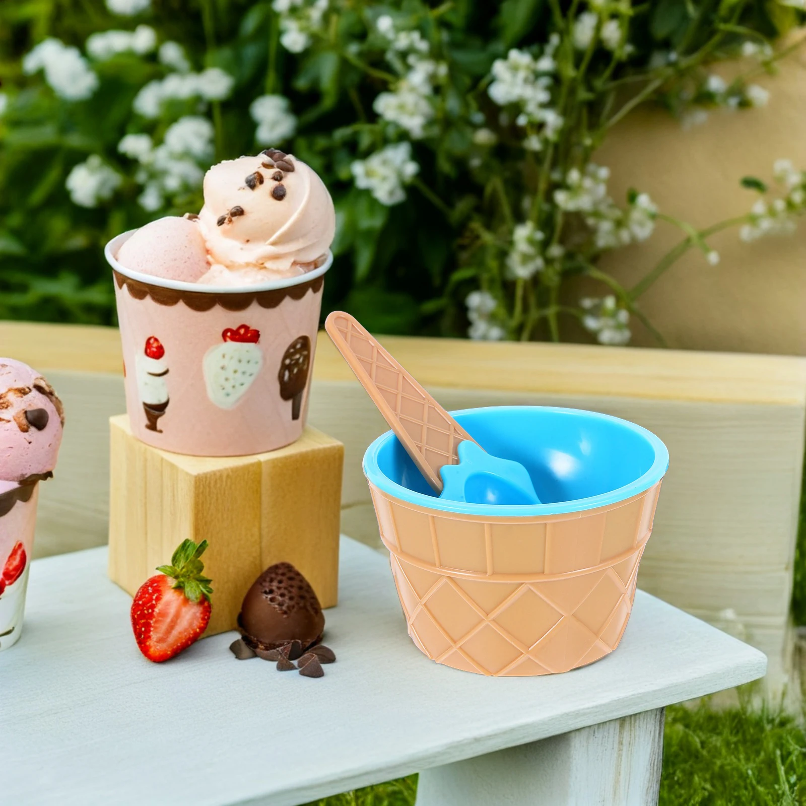 

Ice Cream Bowl Set Colorful Cups Mixing Sundae Bowls Spoons Dishes Plastic Environmental Safe Cute Fashionable Every Occasion