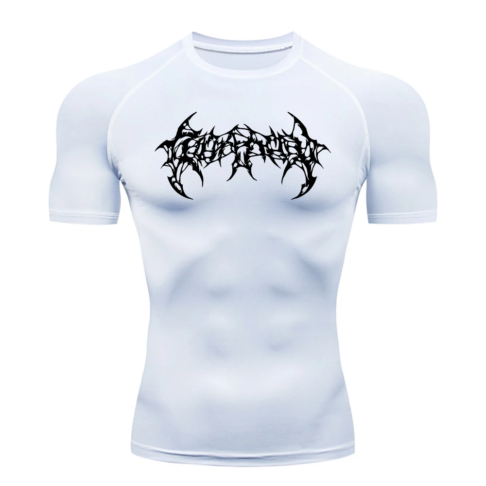 Men's Compression T-Shirt High Elasticity Quick Drying Trendy Printed Crew Neck Short Sleeve Running And Fitness Training Top