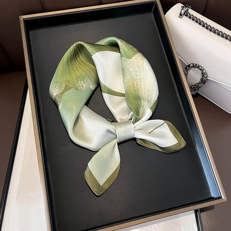 

100% Silk Ginkgo Print Satin Square Scarf For Women Versatile Neck Hair Wrap Soft Lightweight Fashion Shawl For All Seasons