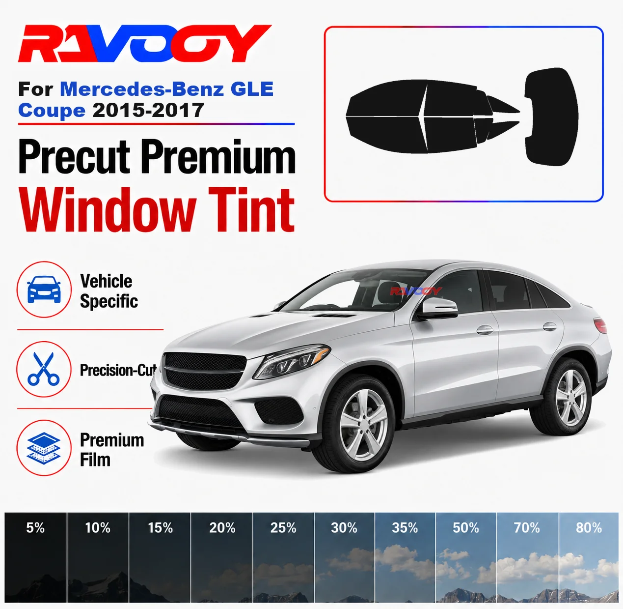 

Premium Precut Window Tint Kit Front Rear Windows For Mercedes-Benz GLE Coupe 2015-2017 Complete Set Car Solar Nano Ceramic Film