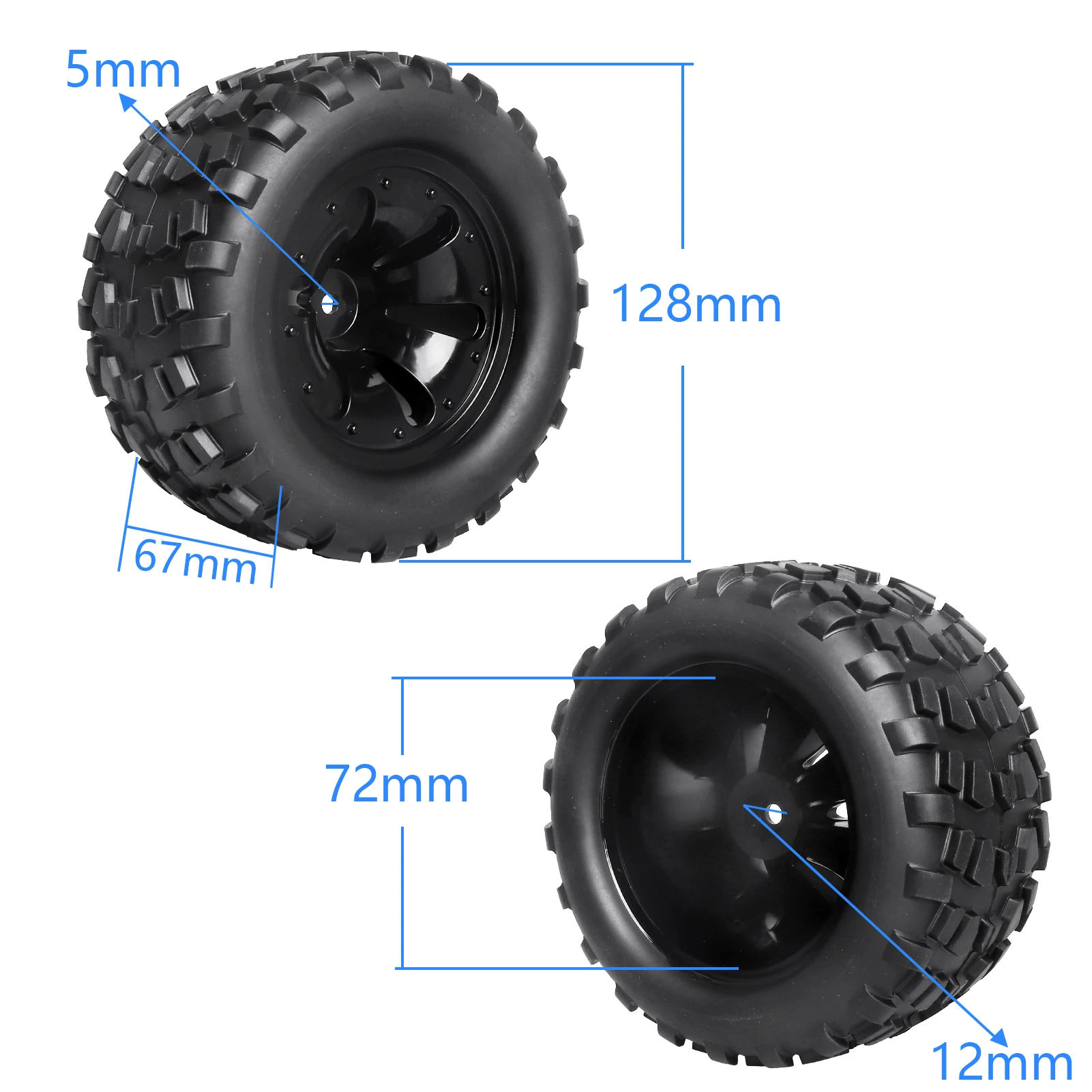 HobbyPark 1/10 RC Monster Truck Tires Wheels Pre-Glued w/ Aluminum 12mm Wheel Hex Nuts Fit 1/10 Arrma Granite Big Rock Vorteks