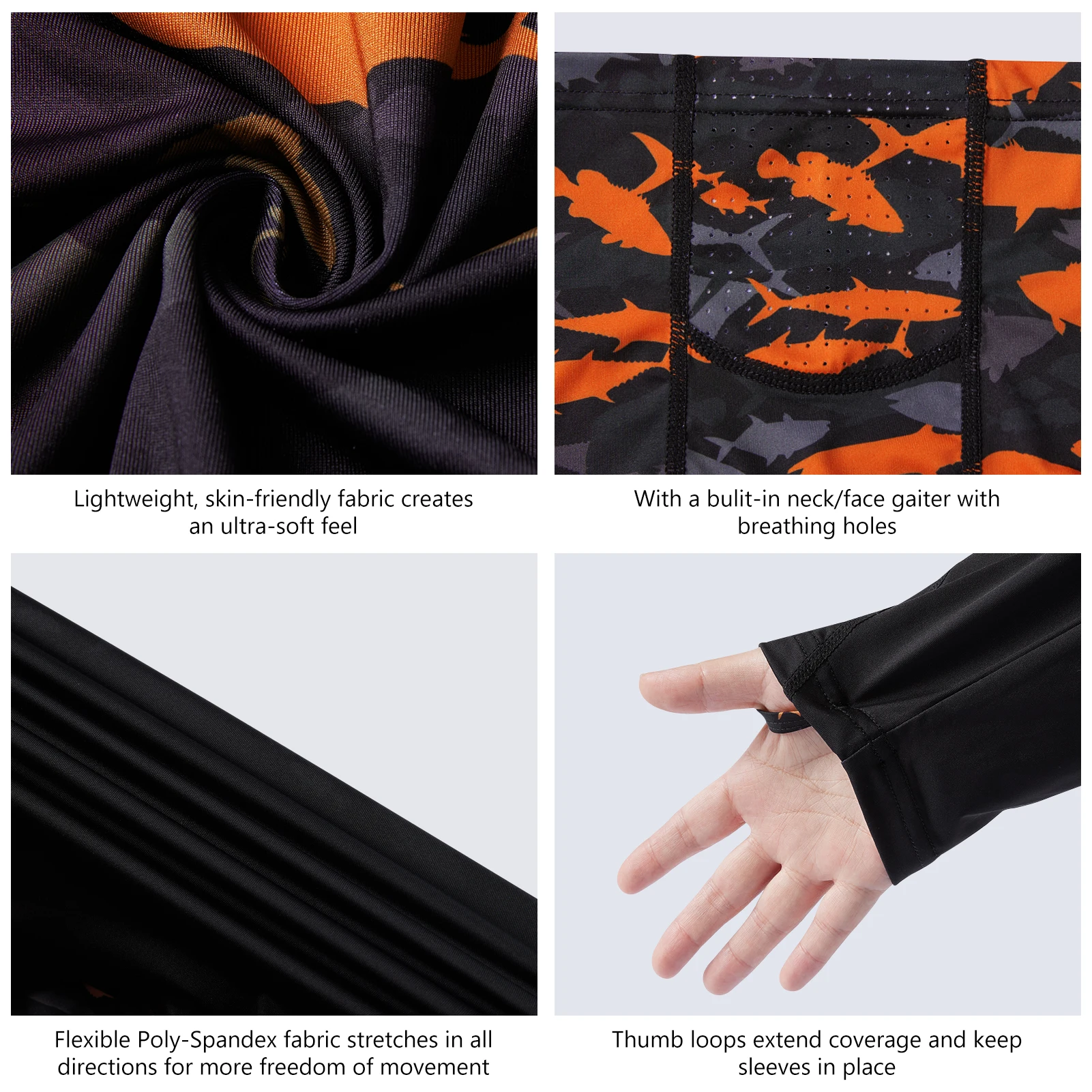 BASSDASH Youth UPF 50+ Hooded Shirts with Mask UV Neck Gaiter Sun Protection Long Sleeve T Shirt for Fishing Swim