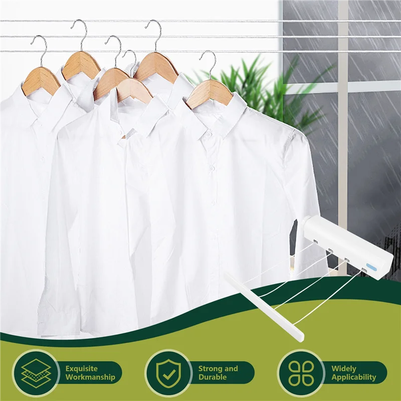 A11E-Retractable Clothesline Telescopic Indoor Outdoor Wall Mounted Clothes Dryer Line Drying Rope Hanger