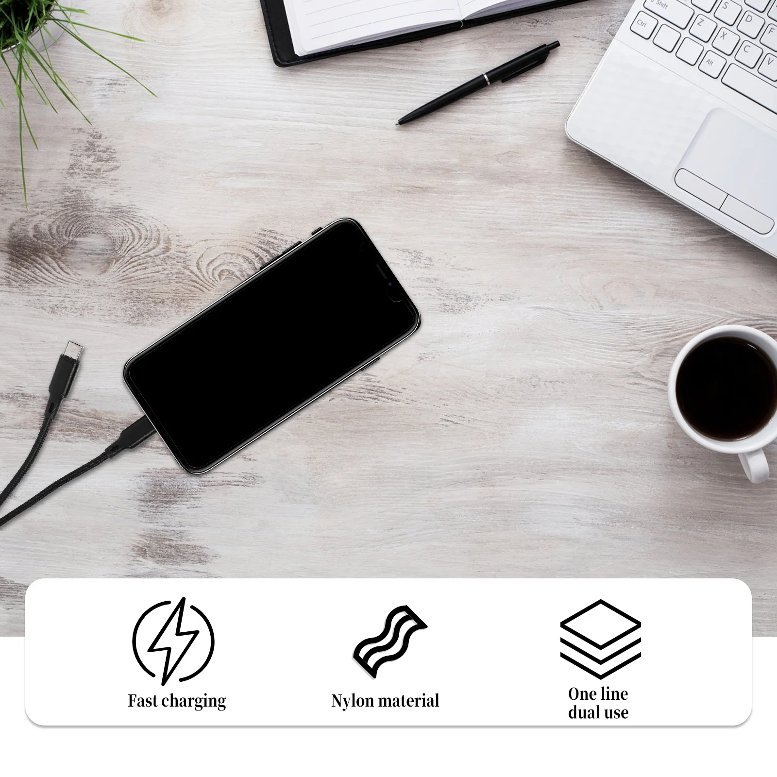 

Кабель для передачи данных Typec, двусторонний USB-шнур, мультизарядка, телефонная линия, черная плетеная для путешествий