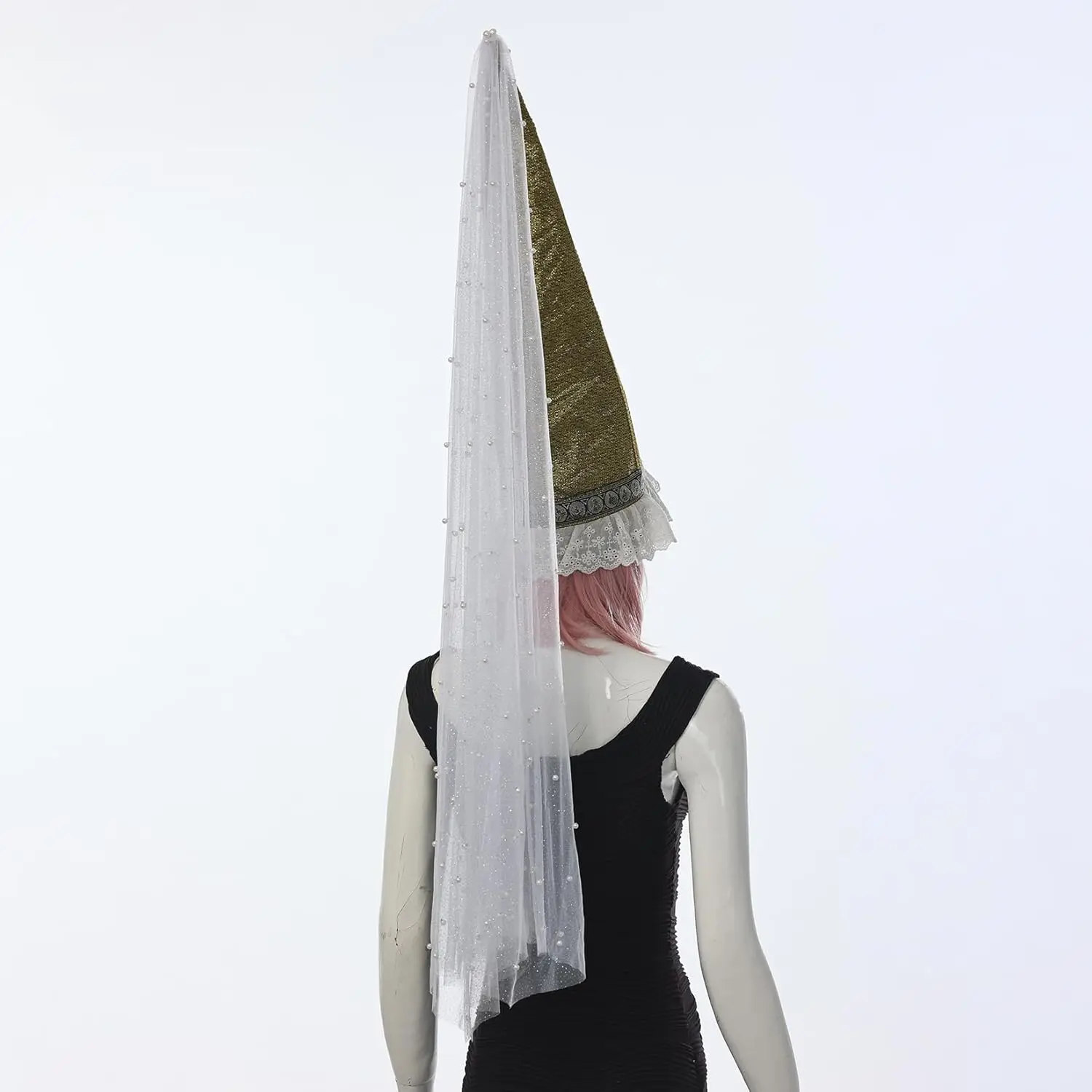 Middeleeuwse Hennin hoed met sluier kegel puntige hoed Renaissance clown heks cosplay Halloween accessoire