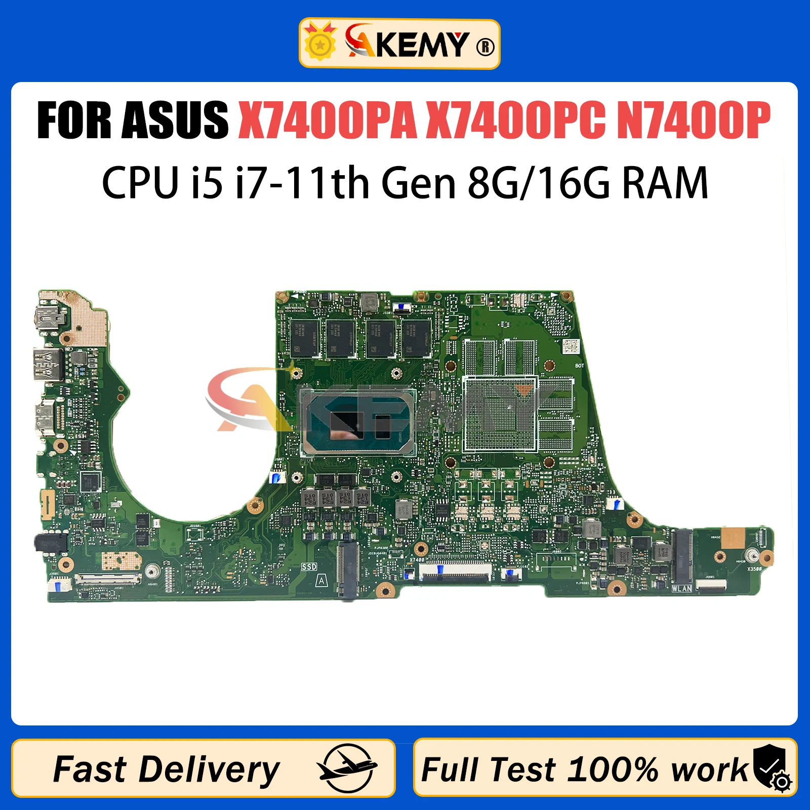 AKEMY X7400PA Mainboard For ASUS X7400PC N7400P X3500PC X3500PA X3400PC X3400PA Laptop Motherboard I5 I7 11th CPU 8G/16G RAM