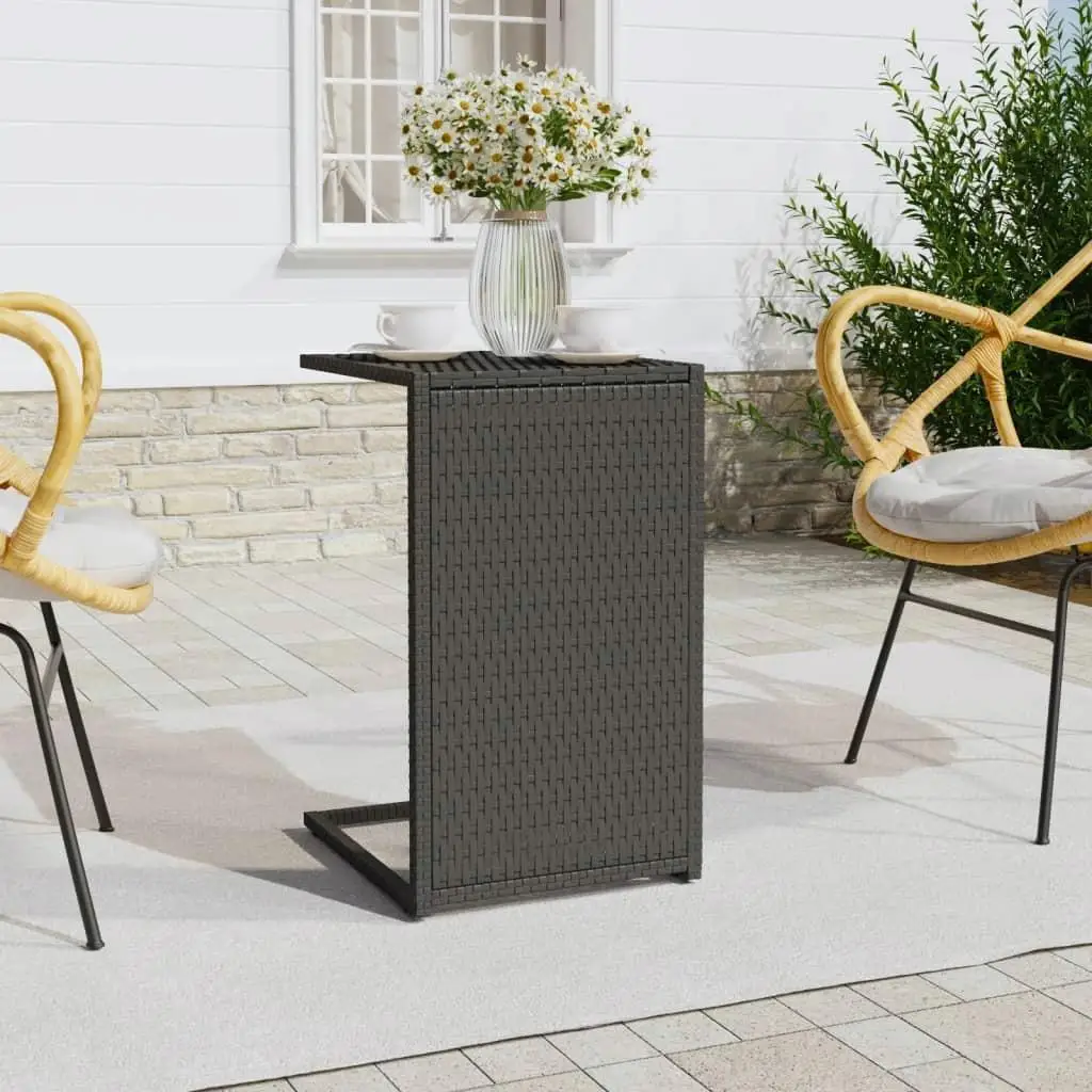 Black C Table 15.7x13.8x23.6 Inch Poly Rattan Side Table for Living Room & Garden