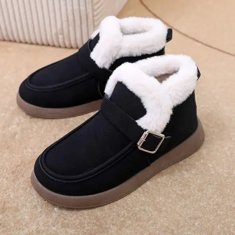 أحذية نسائية شتوية سميكة مبطنة بالصوف أحذية ثلج رياضية كاجوال من القطن أحذية واسعة القدم أحذية قصيرة مريحة ودافئة #4