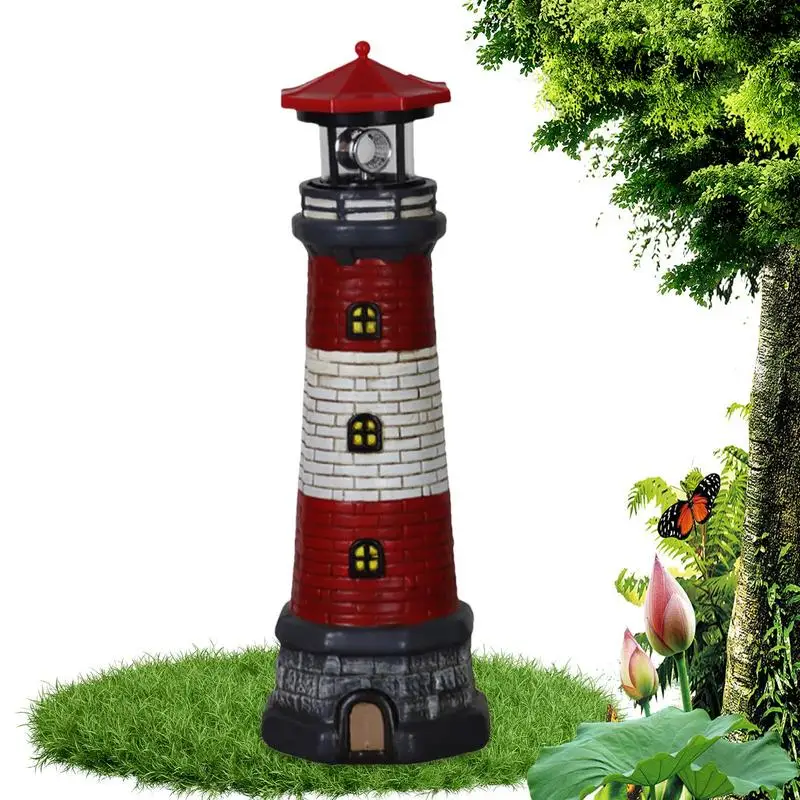 

Lighthouse Garden Decor Lighthouse Shape Statue Landscape Beacon Lamp Garden Fence Yard Decorative Weatherproof Sculpture