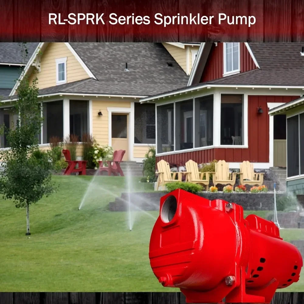 RL-SPRK200 230 Volt, 2 HP, 76 GPM Cast Iron Sprinkler/Irrigation Pump with Thermoplastic Impeller, Red, 97102001