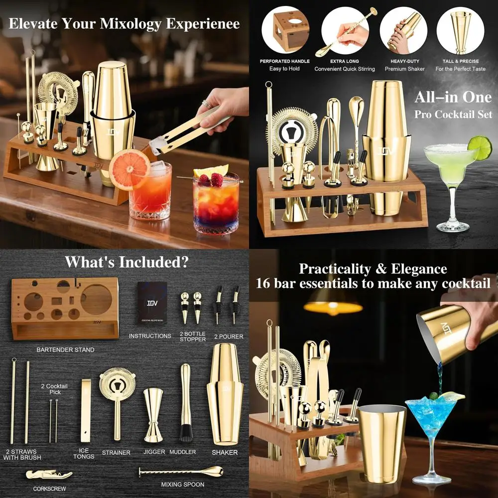 

17-Piece Gold Cocktail Shaker Set with Stand | Essential Mixology Tools | Perfect Housewarming Gift