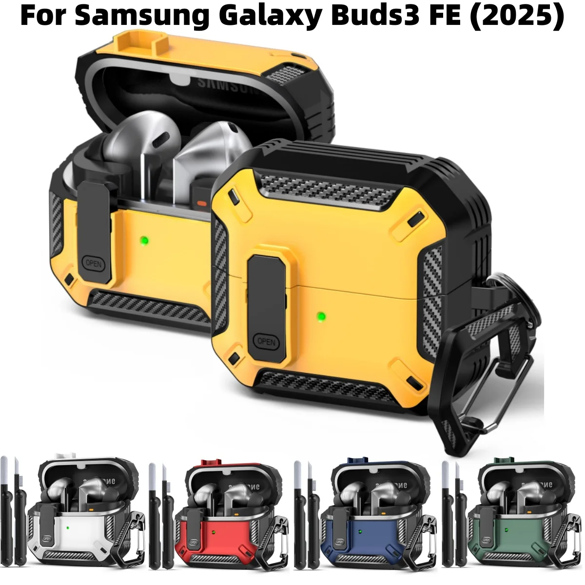 Funda para auriculares para Samsung Galaxy Buds 3 FE (2025) / Buds 3 Pro (2024) / Buds 3 Case (2024) Funda de fibra de carbono con kit de limpieza