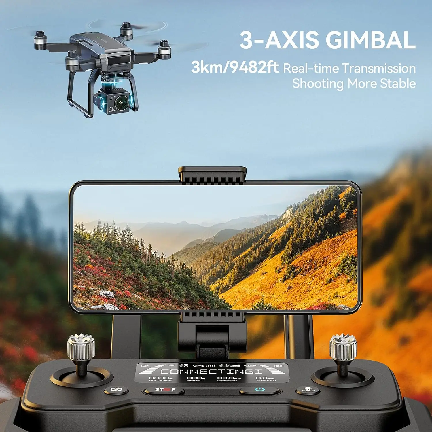 طائرة بدون طيار GPS 75 دقيقة قابلة للطي بدقة 4K مع كاميرا للبالغين المبتدئين، 3 عيون Gimbal + Bwine Drone تبديل البطارية لـ Bwine F7