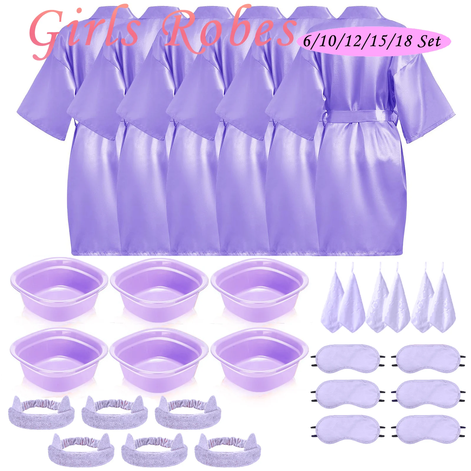 6-18 Sets Girls Spa Party Robes Kid Spa Kimono Satin Robe Slumber Party Gowns Party Supplies Kit Spa Birthday Party Favors