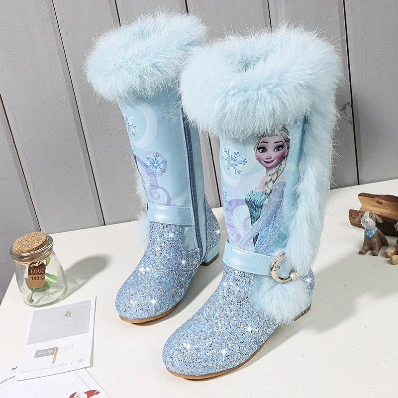 Disney girls cartoon frozen boot elsa princess Fashion boots plus velvet children\'s shoes