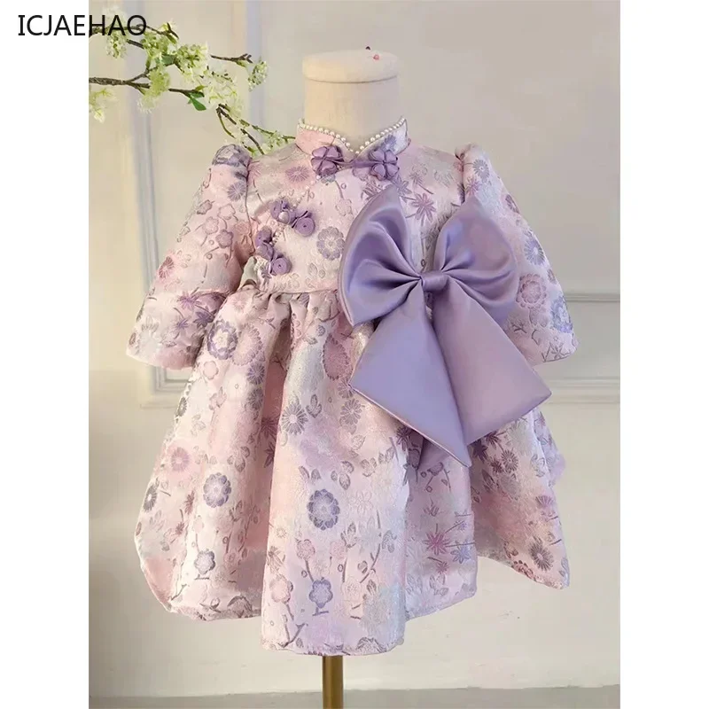 ICJAEHAO 2024One Year Old Baby Girl's Dress Children's Birthday Party Chow Elegant Princess Chinese Style Cheongsam Kids Clothes