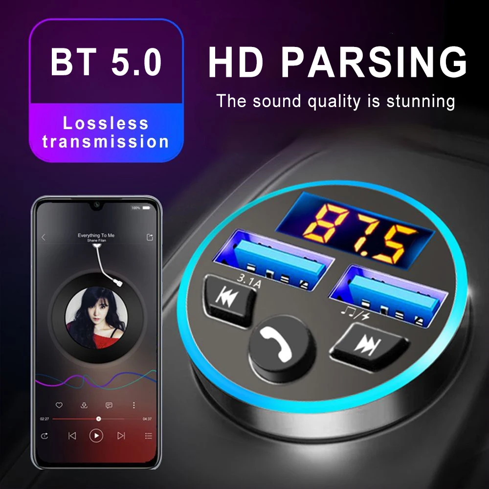 Podofo Car MP3 Player USB 3.1A BT Music/TF Card/U Disk Playback BT Hands-free Call Dual USB Ports DC12V -24V FM Transmission