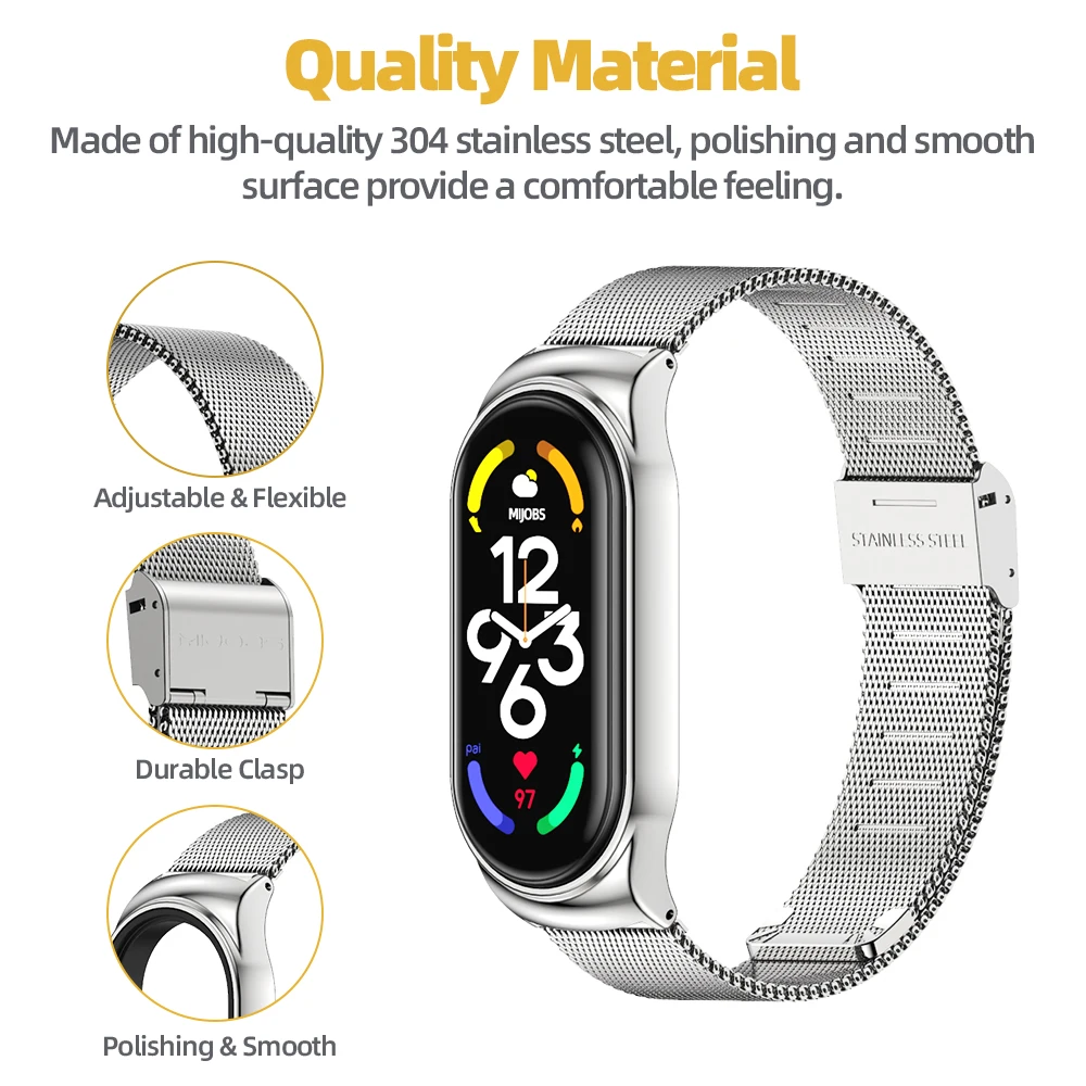 Strap for Mi Band 9 8 7 6 5 Metal Bracelet On Mi Band 4 3 Wristband for Mi Band 8 Strap For Xiaomi Miband NFC Global Version