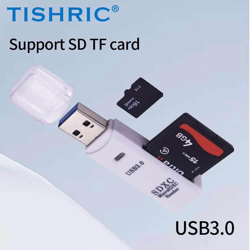 TISHRIC USB3.0 TF/SD Card Reader High Speed 2-in-1 Card Reader Easy Plug and Play Memory Card Adapter for Camera Phone Computer